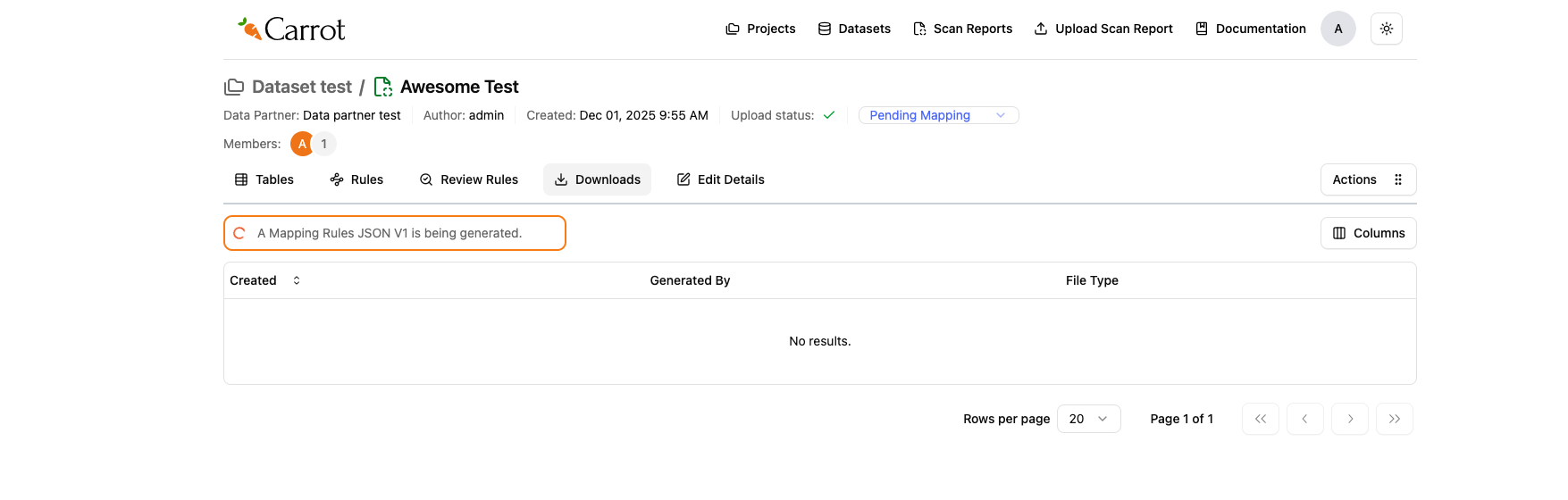 Carrot Mapper Mapping Rules Generation in Progress